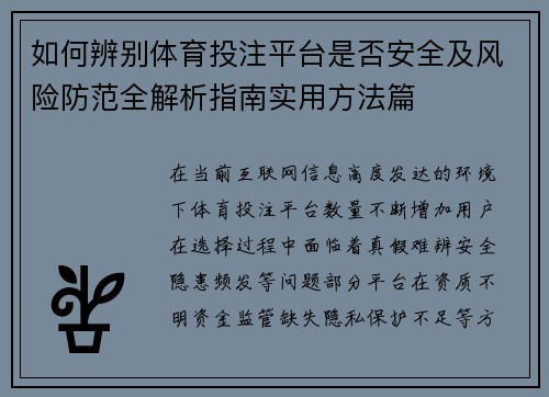 如何辨别体育投注平台是否安全及风险防范全解析指南实用方法篇 如何辨别体育投注平台是否安全及风险防范全解析指南实用方法篇