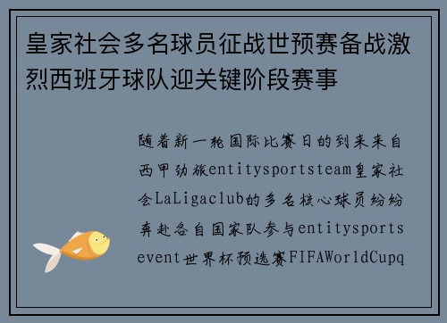 皇家社会多名球员征战世预赛备战激烈西班牙球队迎关键阶段赛事